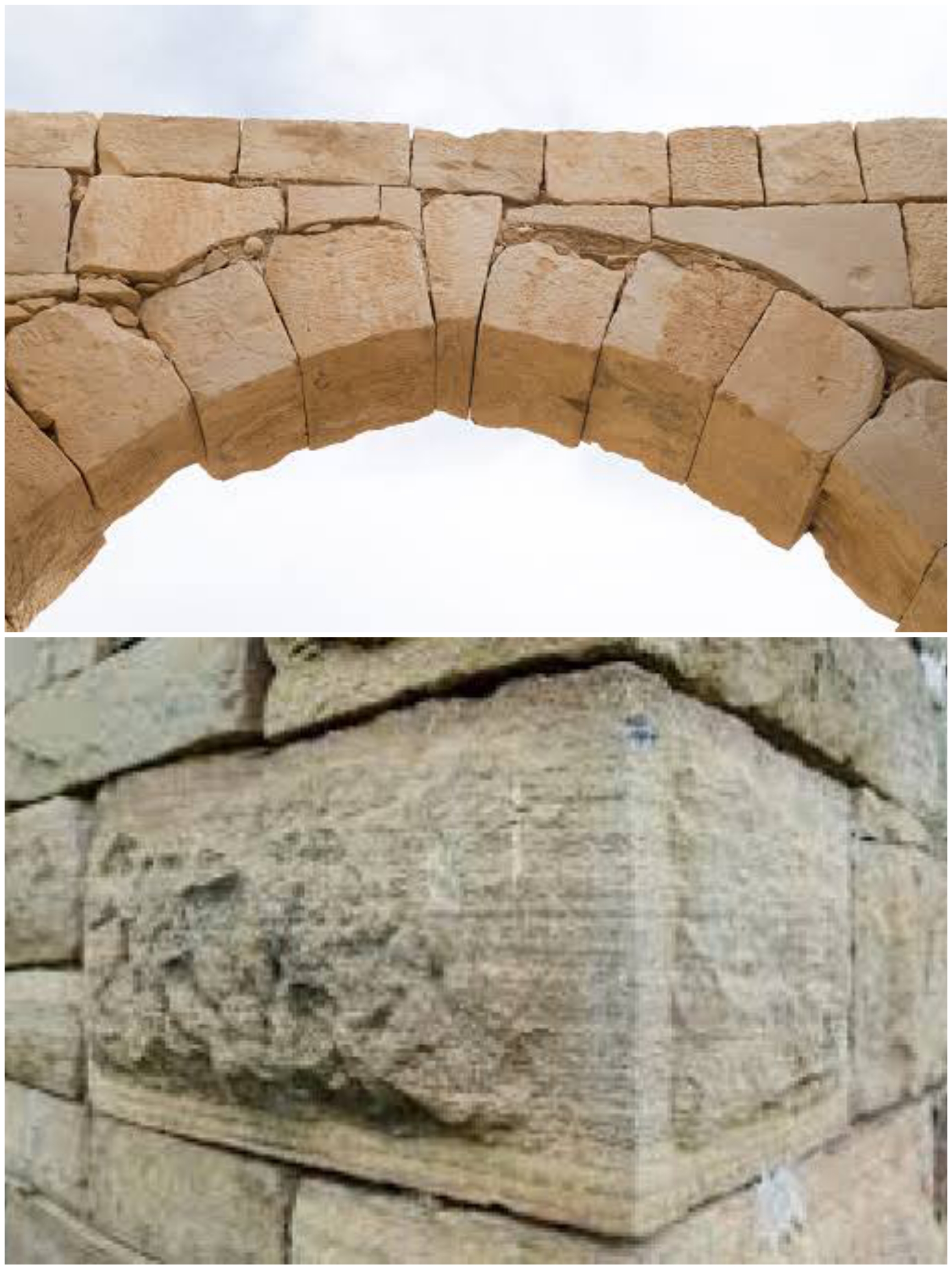 Pedras angulares em arcos de pedra (acima) e na alvenaria (abaixo).